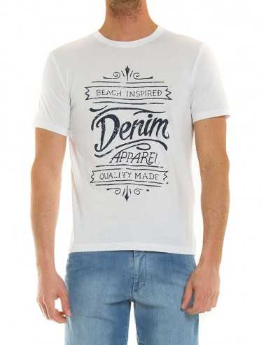 Jeans t-shirt bianca denim in cotone con stampa