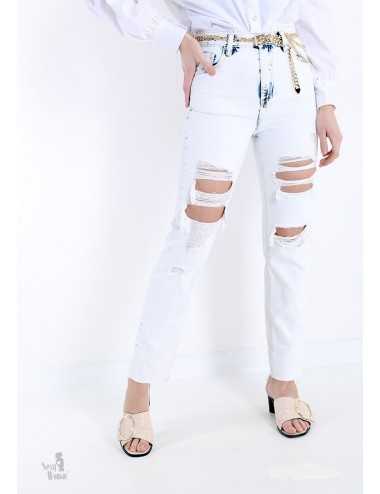 Jeans bianco slim fit elasticizzato con strappi
