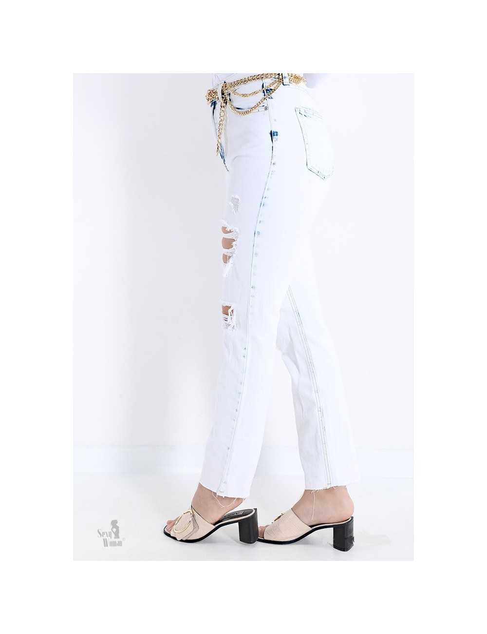 Jeans bianco slim fit elasticizzato con strappi - Jeans & Pantaloni Donna