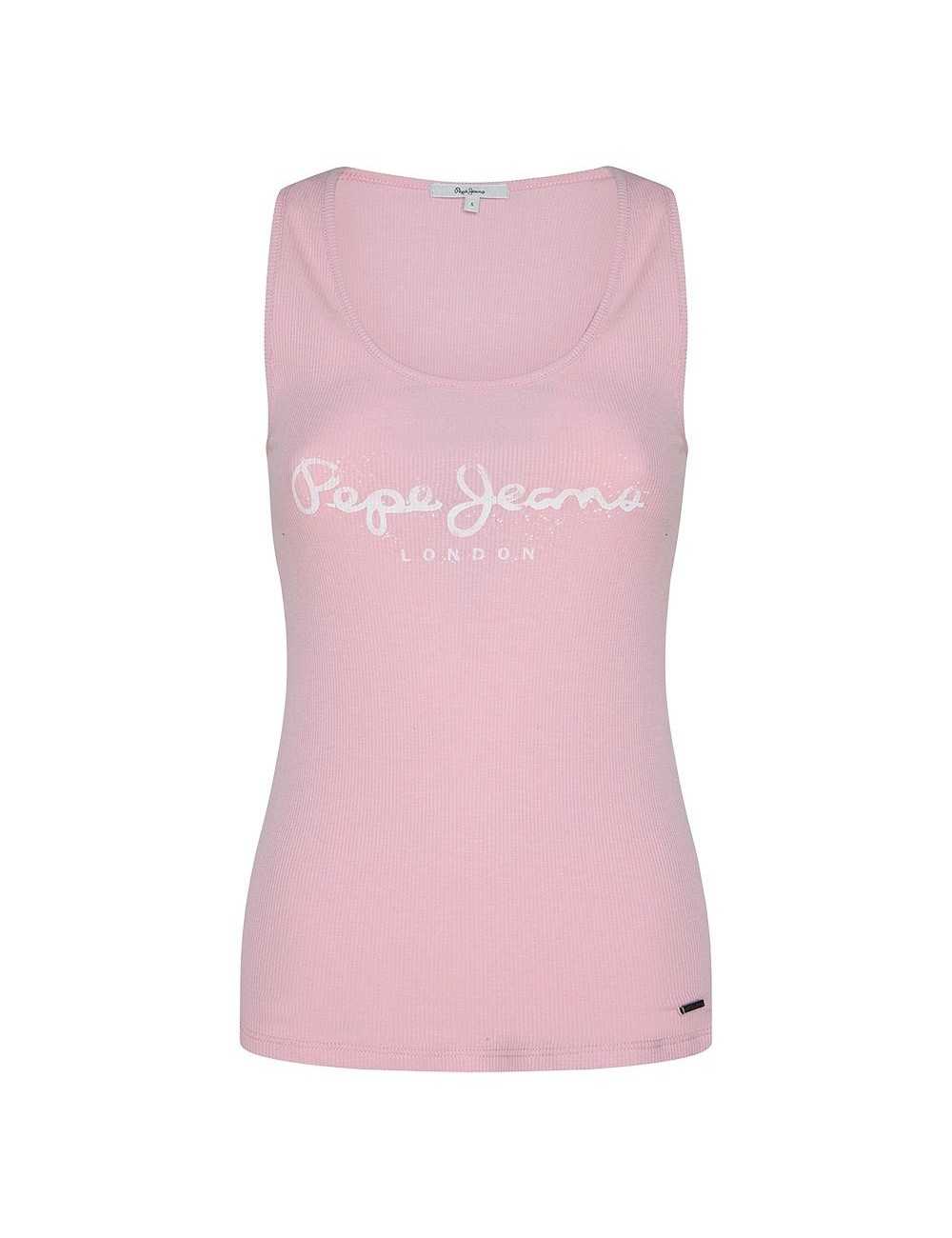 T-shirt Pepe Jeans donna senza manica pink logo