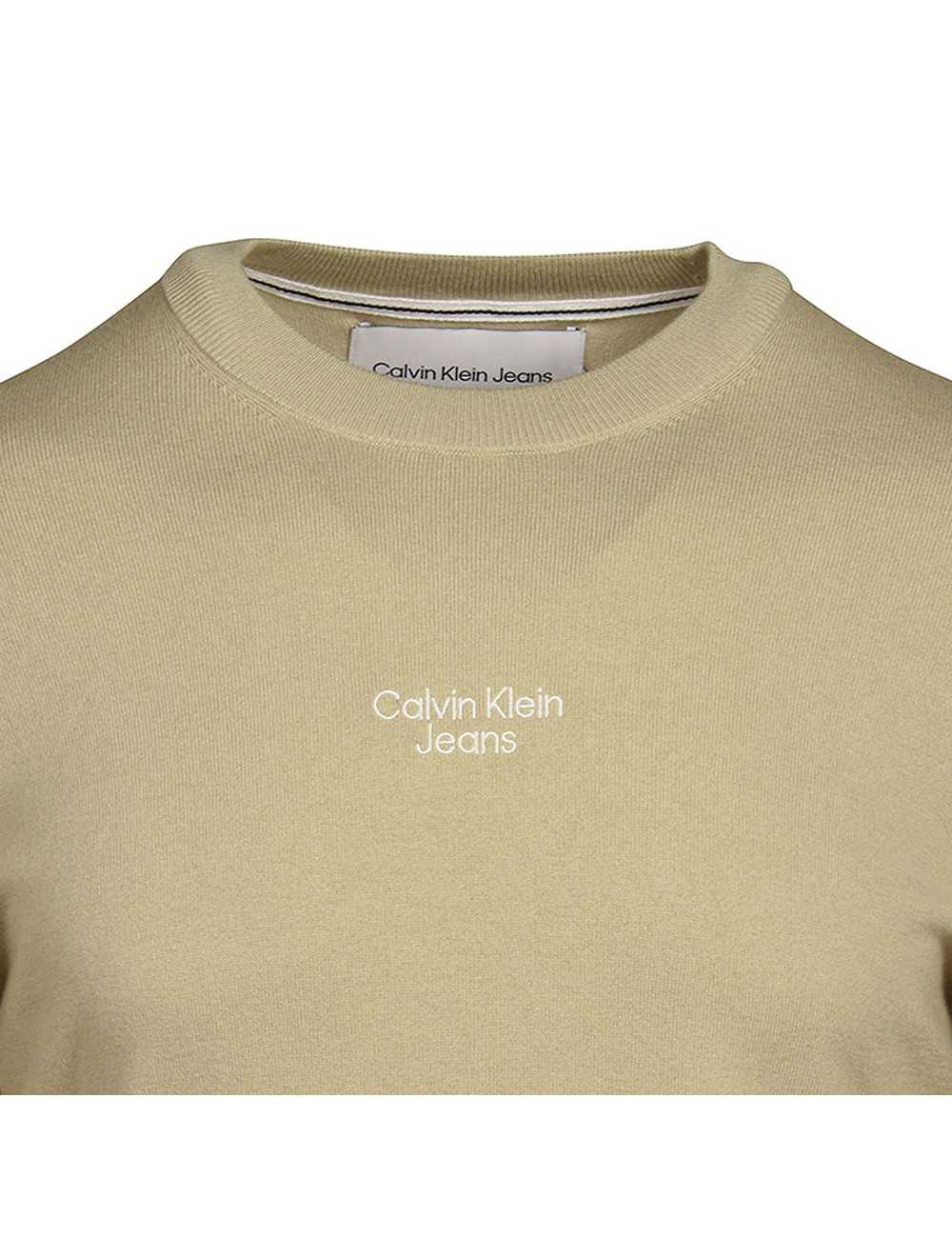Calvin Klein maglione girocollo uomo stacked logo beige - Maglioni & Cardigan Uomo