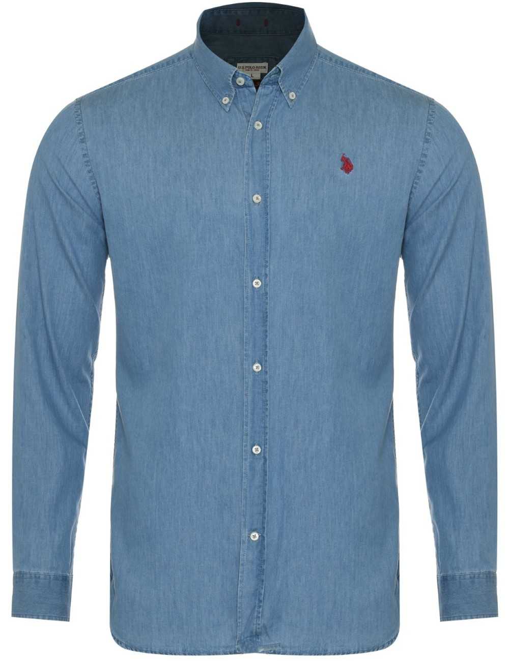 U.S polo Assn. camicia uomo denim in cotone blu - Camicie Uomo